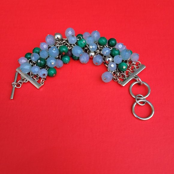 Banana Republic Silver Toned Chain Maille Beaded Bracelet With Toggle Closure - Picture 4 of 5